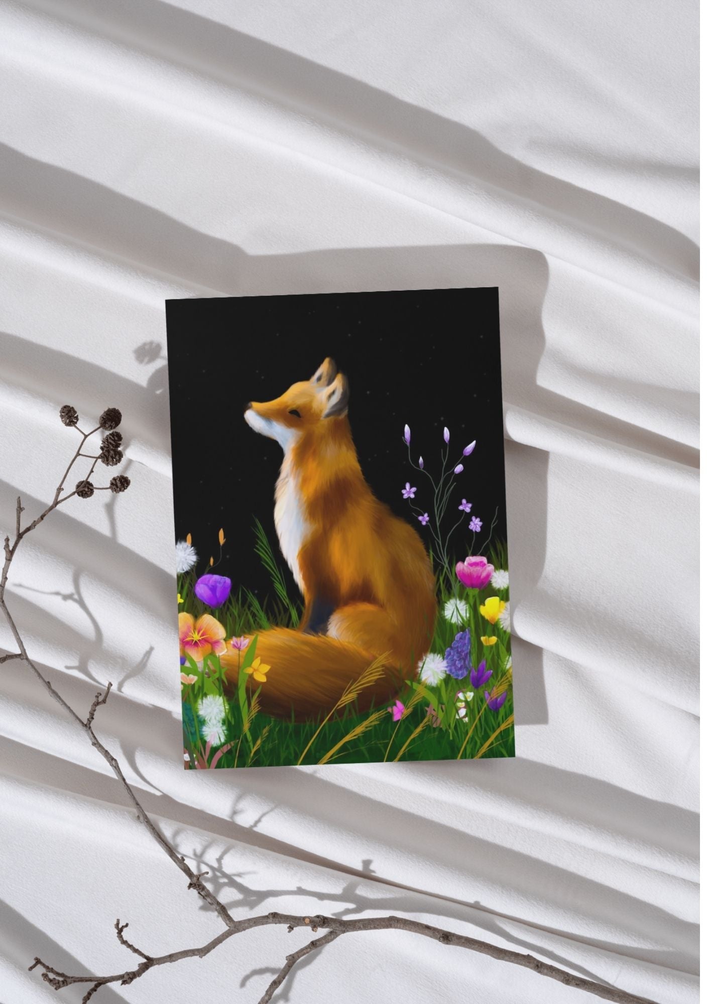Fox & Flowers Printed ACEO | Miniature Art Card – Puffin Prints