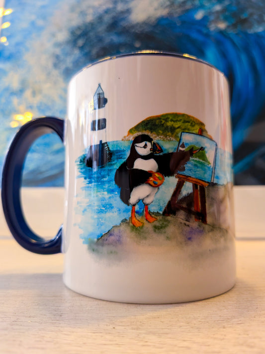 Puffin Prints Ceramic Two Colour Mug - Paintin’ Puffin