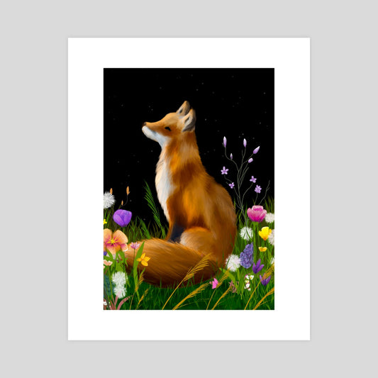 Fox & Flowers Printed ACEO | Miniature Art Card – Puffin Prints
