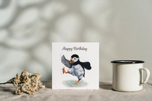 happy birthday puffin card wildlife artist
dancing puffin greeting card art anglesey