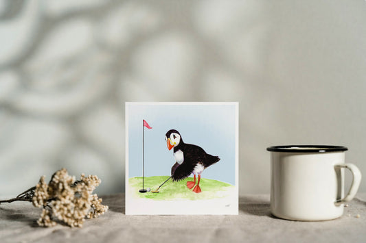 golf birthday card puffin greeting card wildlife men golf ball putting golf flag
putting green card 