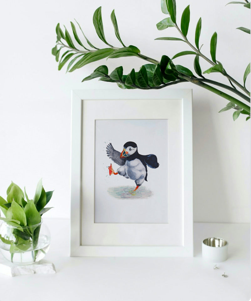 Mounted Paddlin’ Puffin Print