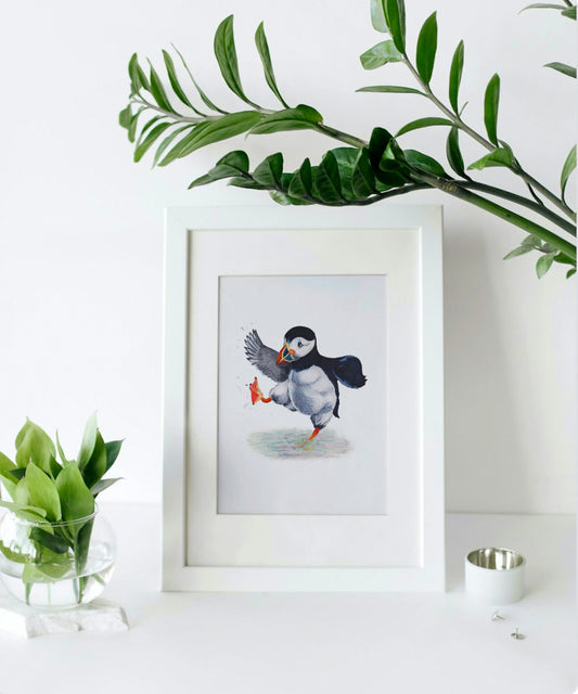 Mounted Paddlin’ Puffin Print