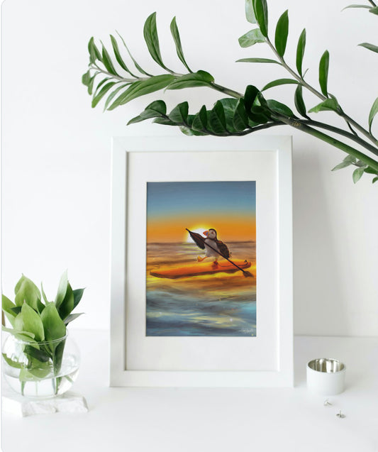 Mounted Paddleboardin’ Puffin Print