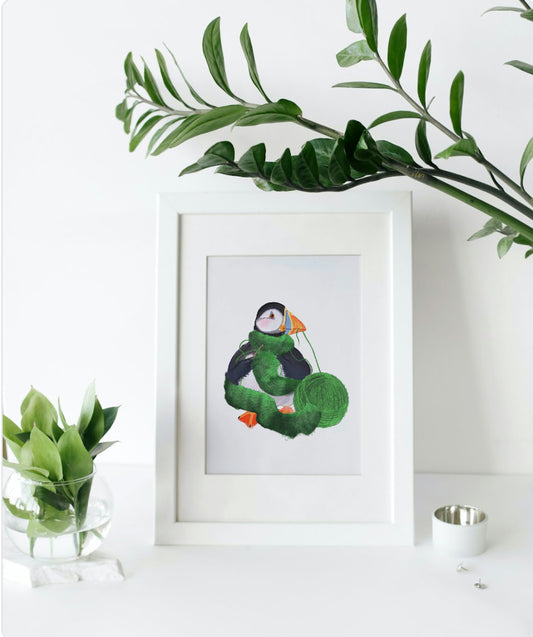 Mounted Knittin’ Puffin Print