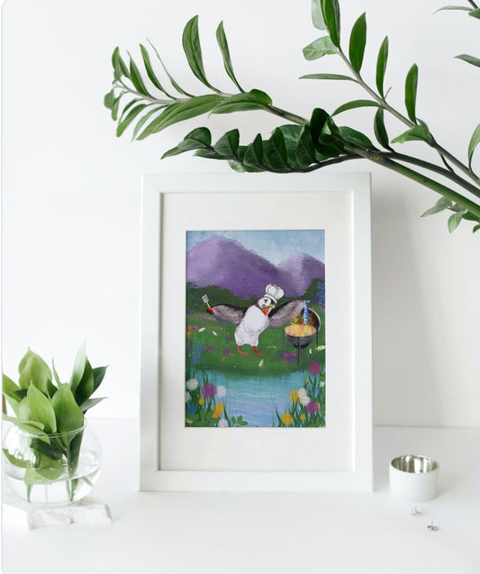 Mounted BBQ’in Puffin Print