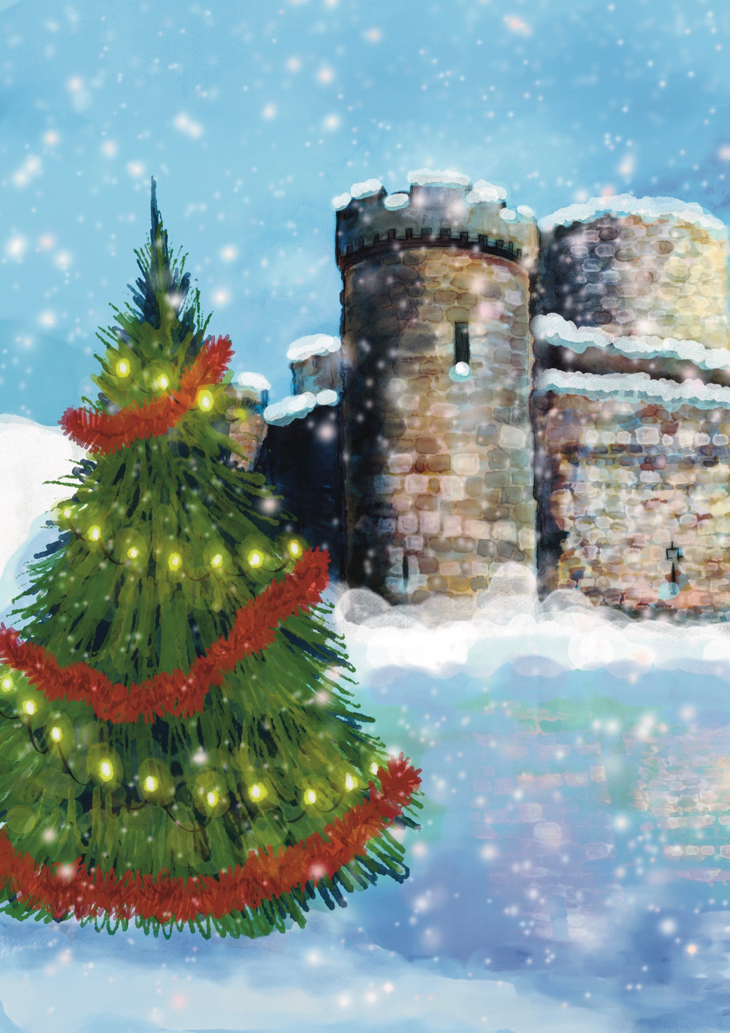 Mounted Beaumaris in Winter Castle Print