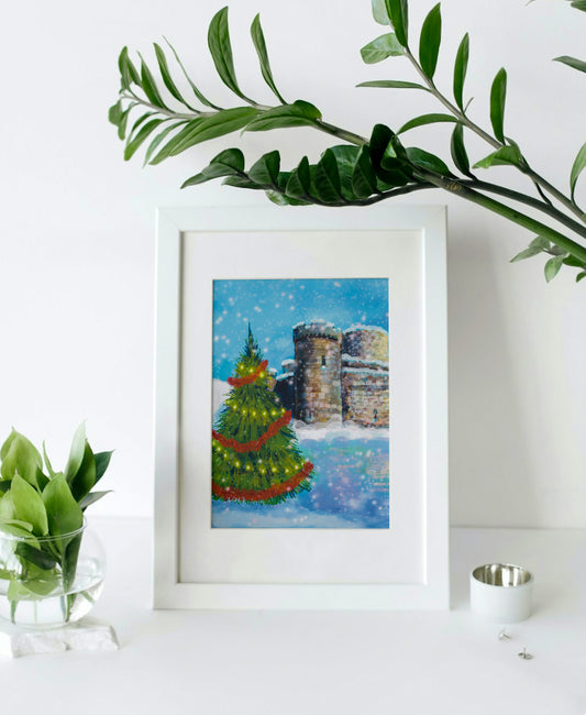 Mounted Beaumaris in Winter Castle Print